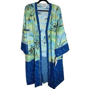We Be Bop Long Jacket Blue Multi Beaded Detail Kimono Size 2X